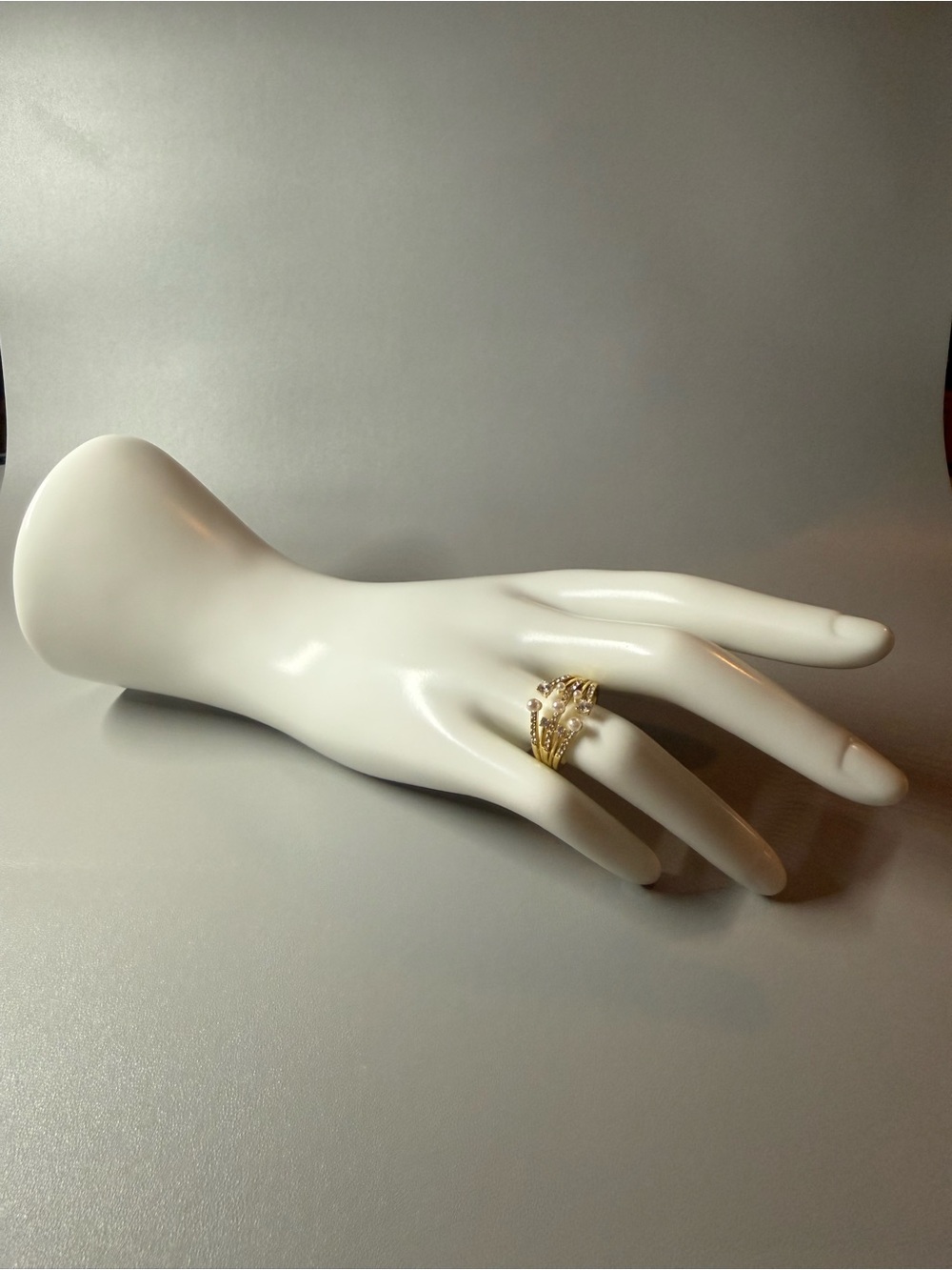 Macy's Gold Floral Cluster Ring with Clear Stones